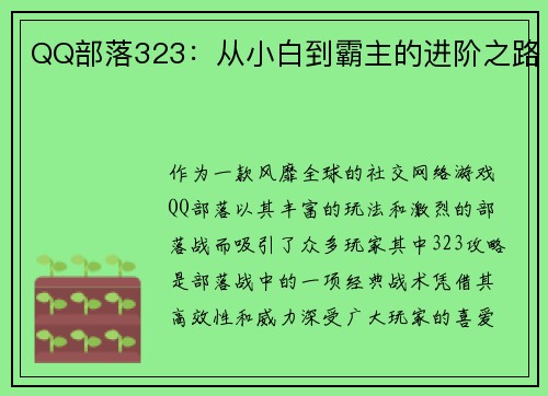 QQ部落323：从小白到霸主的进阶之路